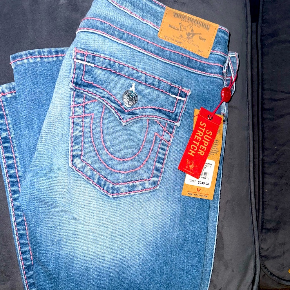 True Religion Denim with pink stitching